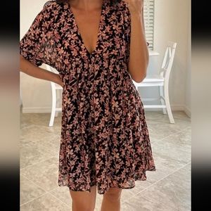 Free People Floral Black Red Mini Sundress M